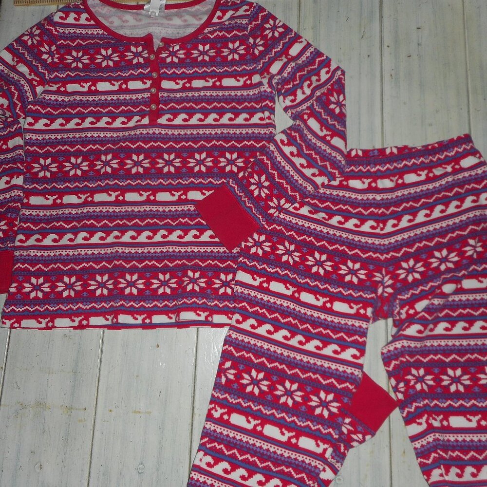 Vineyard Vines XS/TP Kids Pajamas Thermal Style Knit wCuffs, Whales Fair Isle